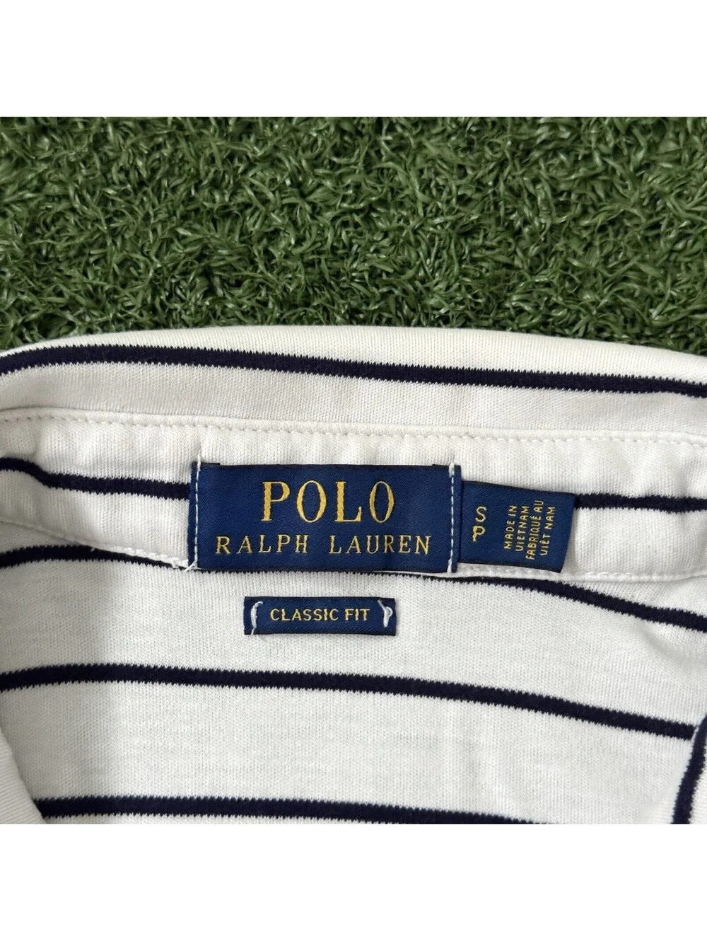 Polo Ralph Lauren Men S Classic Fit White Navy Striped Polo Shirt Cotton Preppy